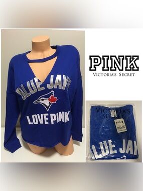 🆕VICTORIA’S SECRET PINK - S - NWT - TORONTO BLUE JAYS BASEBALL MLB VARSITY TOP